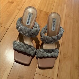 Steve Madden Silver Heels Braided Design